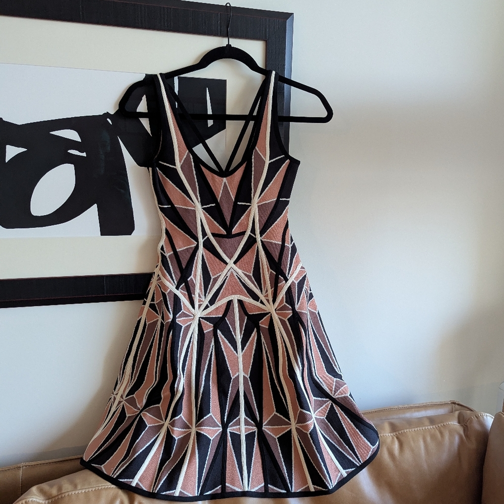 Hervé Léger Geometric Patterned Dress - Black, Pink, White